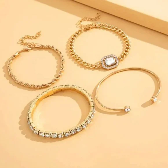 4pcs Rhinestone Decor Bracelet For Women Jewelry Gift Wedding Engagement Party - Picture 3 of 4